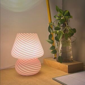 Pink Swirl Mushroom Glass  Lamp